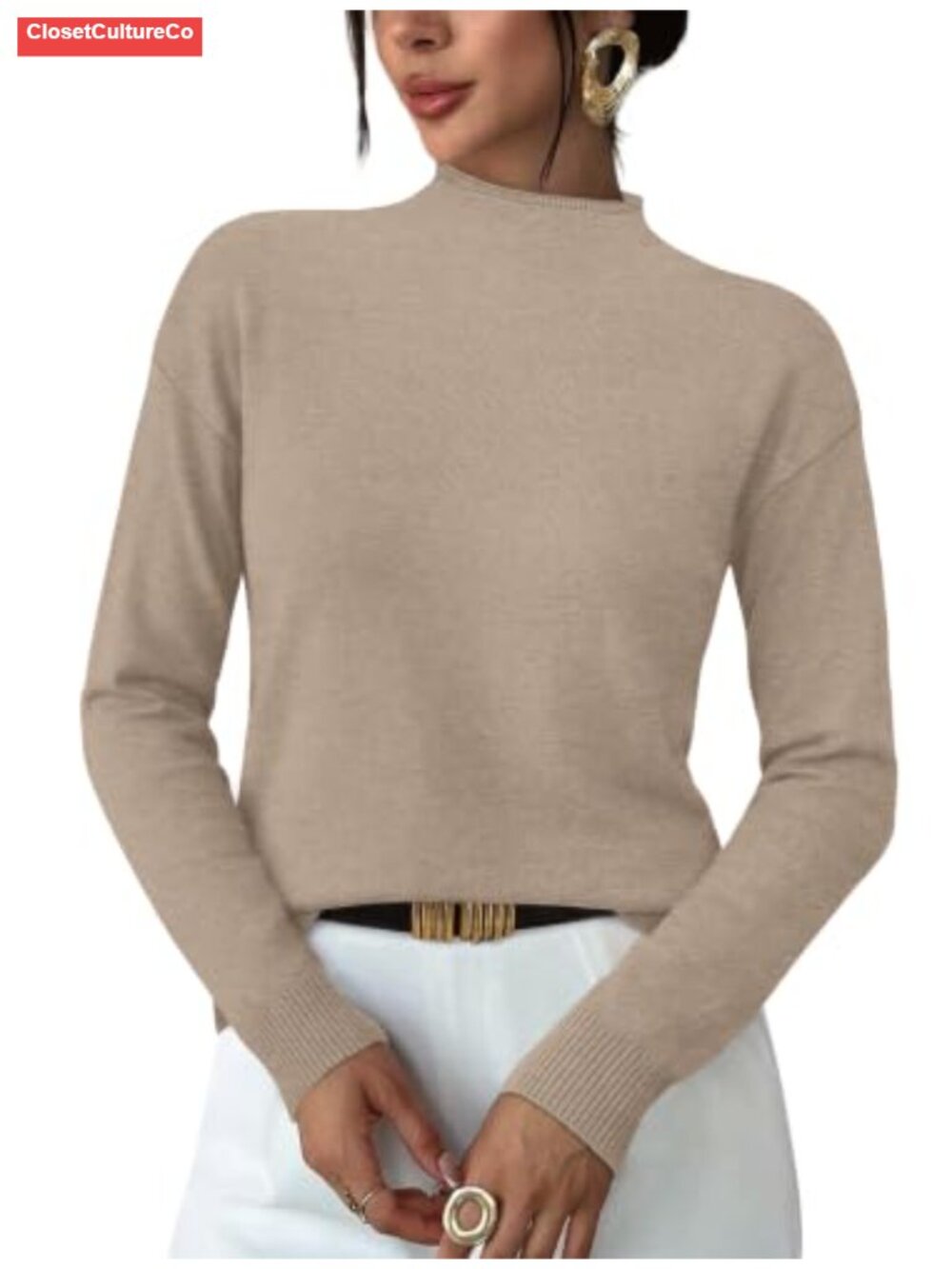 Womens Mock Neck Long Sleeve Sweater Lightweight Slim Fit Pullover Knit Top